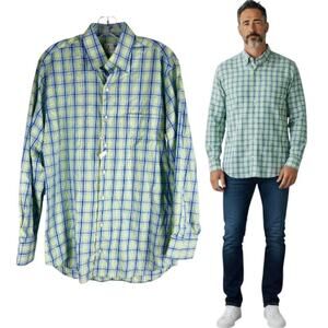 New Peter Millar Long Sleeve Button Up Shirt Check Pattern Green Size M